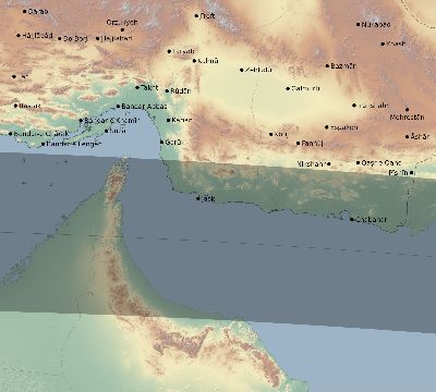 Map of the eclipse path across Iran on 09/28/2201