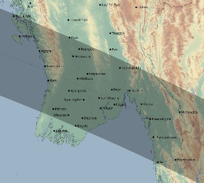 Map of the eclipse path across Myanmar on 09/28/2201