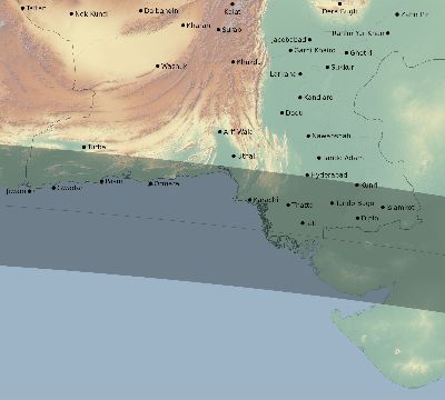 Map of the eclipse path across Pakistan on 09/28/2201