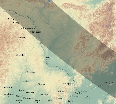 Map of the eclipse path across China on 09/17/2202