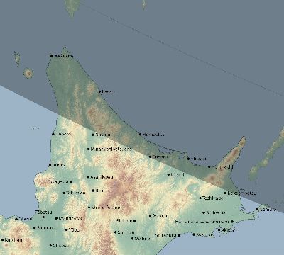 Map of the eclipse path across Japan on 09/17/2202
