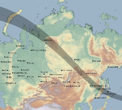 Map of the eclipse path across Russia on 09/17/2202