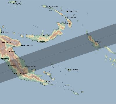 Map of the eclipse path across Papua New Guinea on 07/27/2204