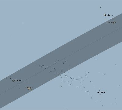 Map of the eclipse path across French Polynesia on 01/21/2205