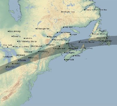 Map of the eclipse path across Canada on 07/17/2205