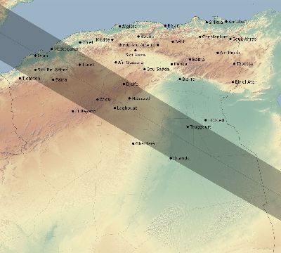 Map of the eclipse path across Algeria on 07/17/2205