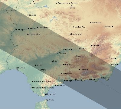 Map of the eclipse path across Spain on 07/17/2205