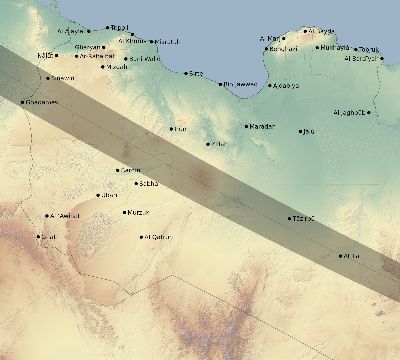 Map of the eclipse path across Libya on 07/17/2205