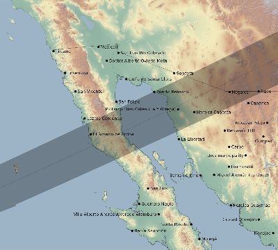 Map of the eclipse path across Mexico on 07/17/2205