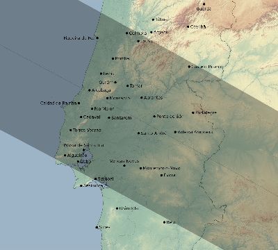 Map of the eclipse path across Portugal on 07/17/2205