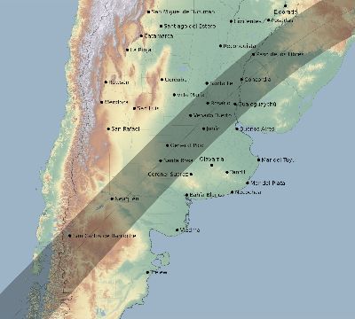 Map of the eclipse path across Argentina on 05/27/2207
