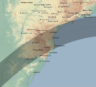 Map of the eclipse path across Brazil on 05/27/2207