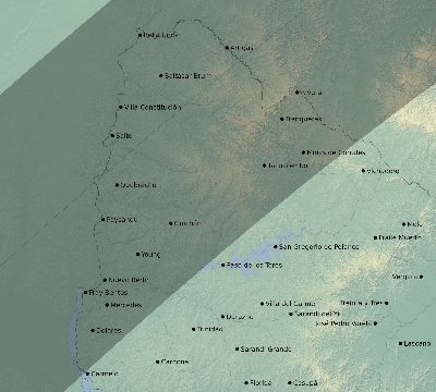 Map of the eclipse path across Uruguay on 05/27/2207