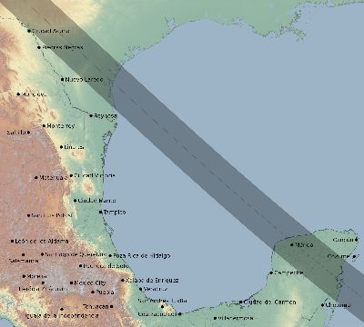 Map of the eclipse path across Mexico on 11/20/2207