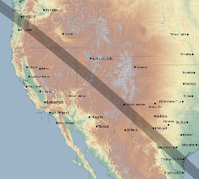 Map of the eclipse path across United States on 11/20/2207