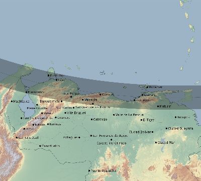 Map of the eclipse path across Venezuela on 11/20/2207