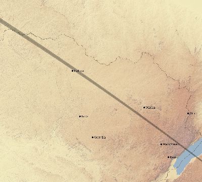 Map of the eclipse path across DR Congo on 11/09/2208