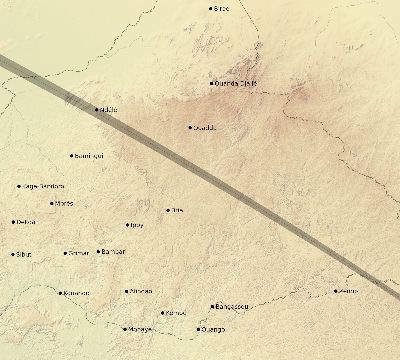 Map of the eclipse path across Central African Republic on 11/09/2208
