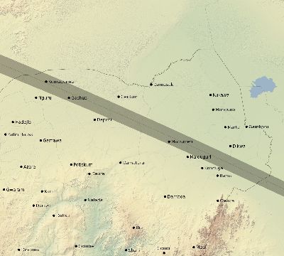Map of the eclipse path across Nigeria on 11/09/2208