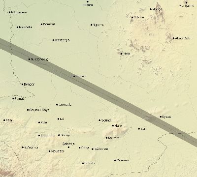Map of the eclipse path across Chad on 11/09/2208