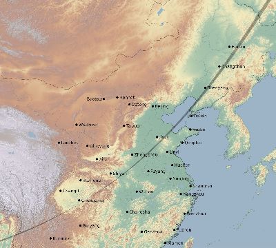 Map of the eclipse path across China on 05/05/2209