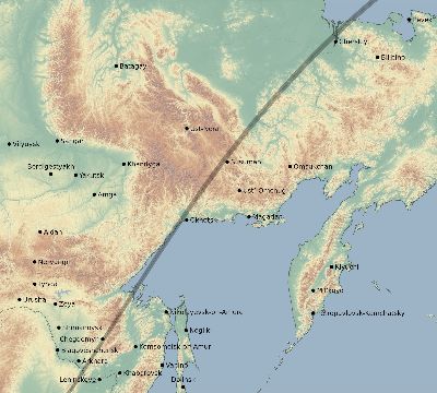 Map of the eclipse path across Russia on 05/05/2209
