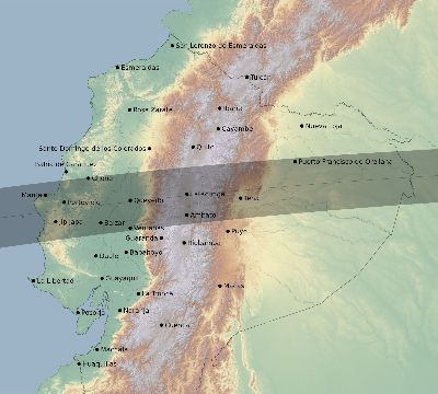 Map of the eclipse path across Ecuador on 03/15/2211