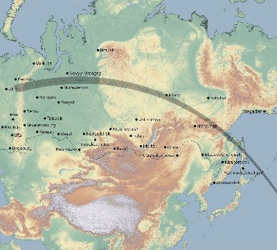 Map of the eclipse path across Russia on 09/08/2211