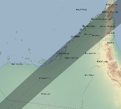 Map of the eclipse path across United Arab Emirates on 03/04/2212