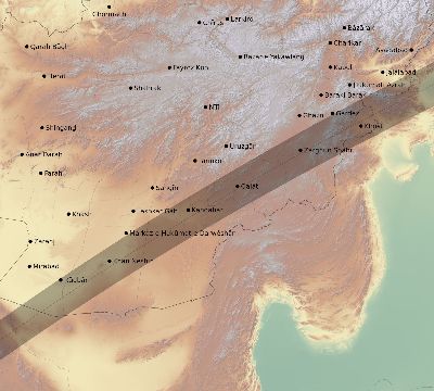Map of the eclipse path across Afghanistan on 03/04/2212