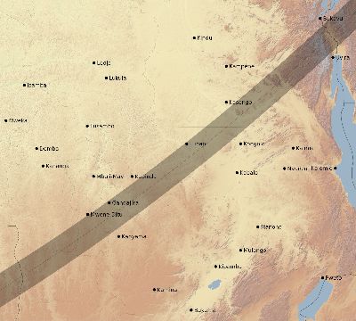 Map of the eclipse path across DR Congo on 03/04/2212