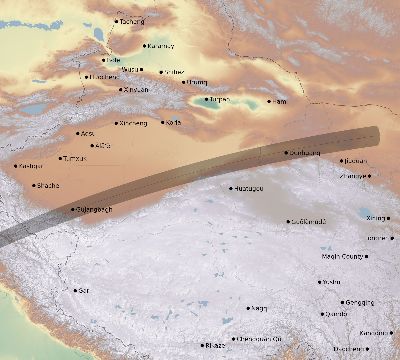 Map of the eclipse path across China on 03/04/2212