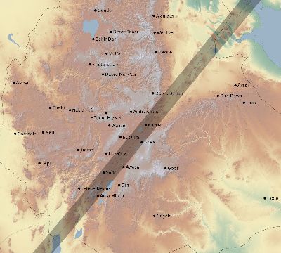 Map of the eclipse path across Ethiopia on 03/04/2212