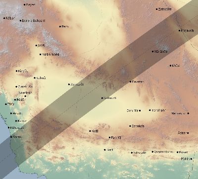 Map of the eclipse path across Iran on 03/04/2212