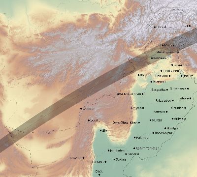 Map of the eclipse path across Pakistan on 03/04/2212