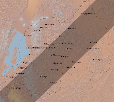 Map of the eclipse path across Rwanda on 03/04/2212
