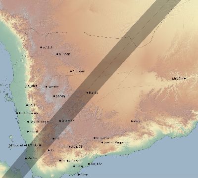 Map of the eclipse path across Yemen on 03/04/2212