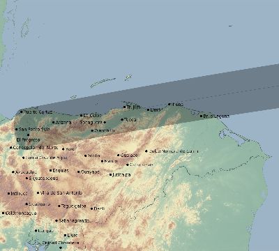 Map of the eclipse path across Honduras on 08/27/2212