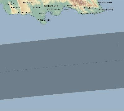 Map of the eclipse path across Jamaica on 08/27/2212