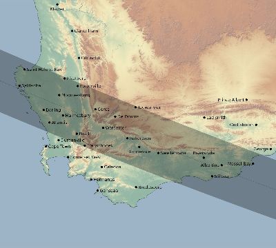 Map of the eclipse path across South Africa on 08/27/2212