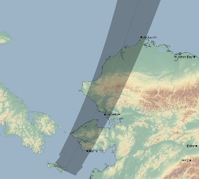 Map of the eclipse path across United States on 07/08/2214