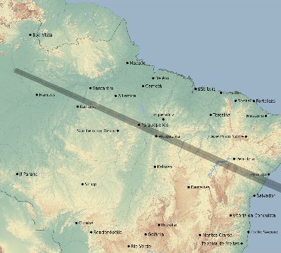 Map of the eclipse path across Brazil on 12/21/2215
