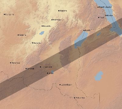 Map of the eclipse path across DR Congo on 12/21/2215