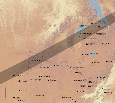 Map of the eclipse path across Zambia on 12/21/2215