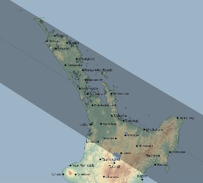 Map of the eclipse path across New Zealand on 06/16/2216