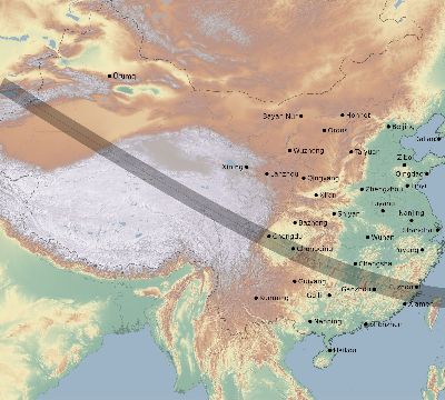 Map of the eclipse path across China on 12/10/2216
