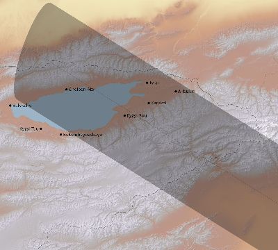Map of the eclipse path across Kyrgyzstan on 12/10/2216