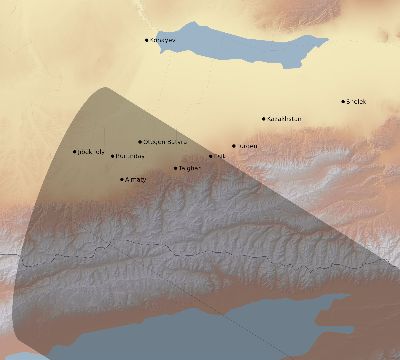 Map of the eclipse path across Kazakhstan on 12/10/2216