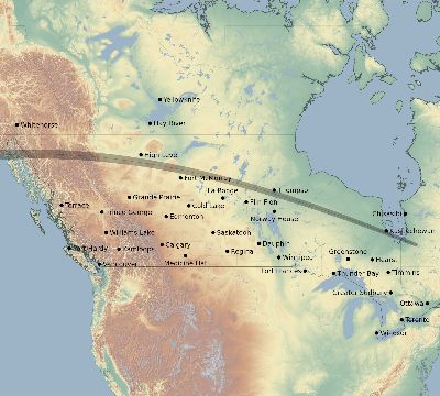 Map of the eclipse path across Canada on 04/25/2218