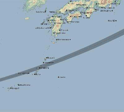 Map of the eclipse path across Japan on 04/25/2218